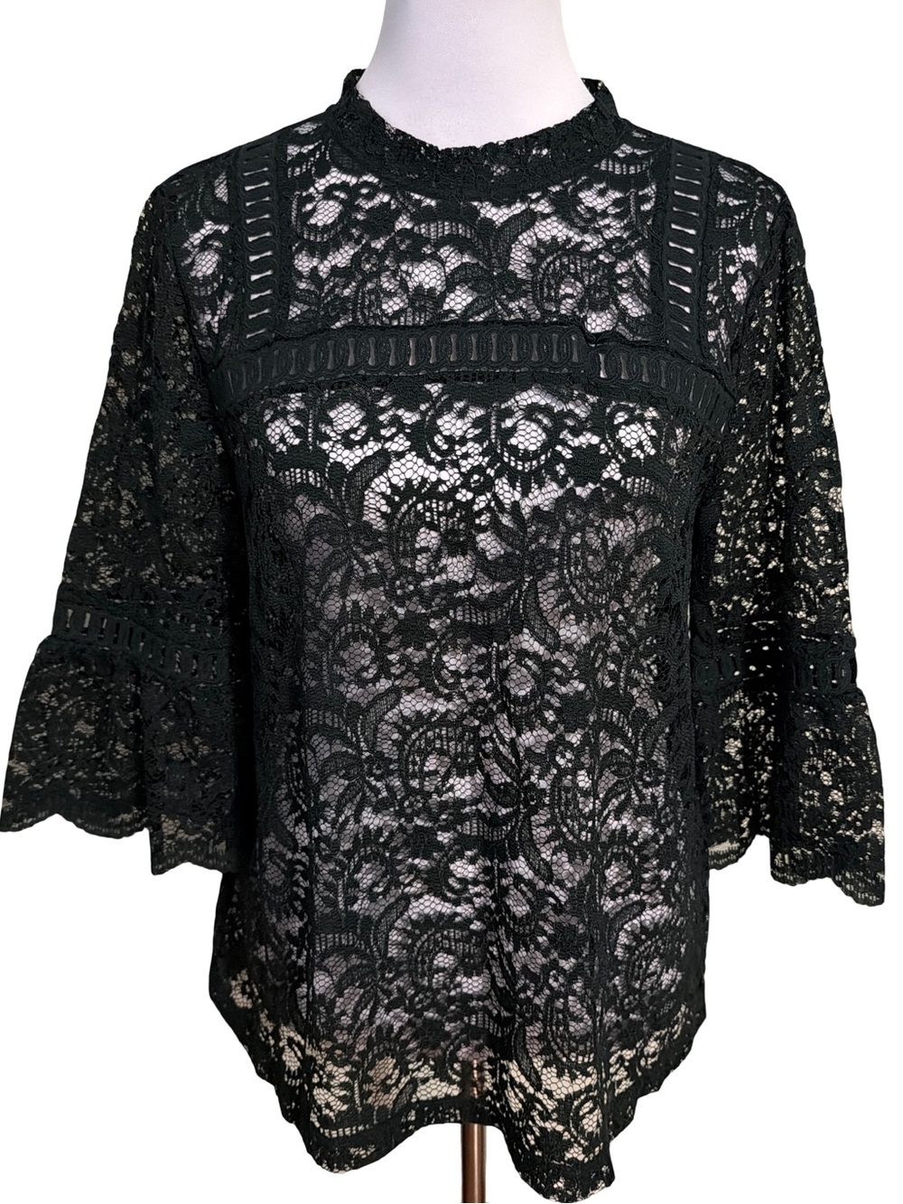 LOFT Dark Green Lace Bell Sleeve Blouse